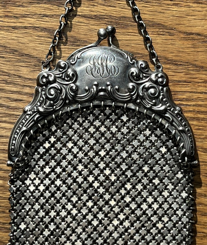 Ornate Victorian Sterling Belt Hook Chatelaine Purse Monogram