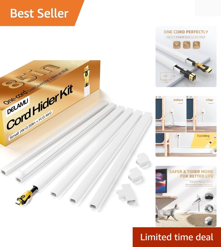 Fire-Safe Self-Adhesive Cord Hider, 85in Cable Management Solution in White