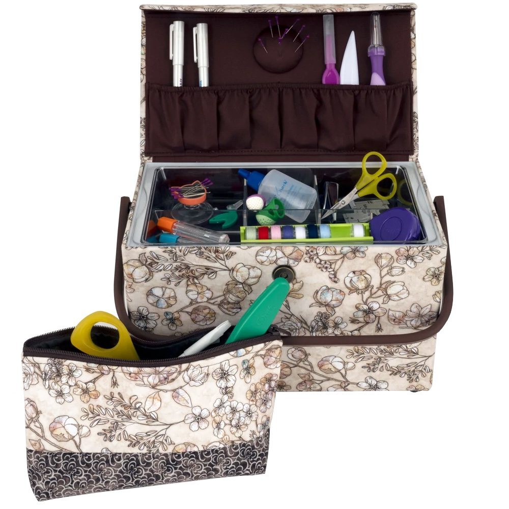 Dritz, Medium Sewing Basket & Accessory Case - Neutral Floral