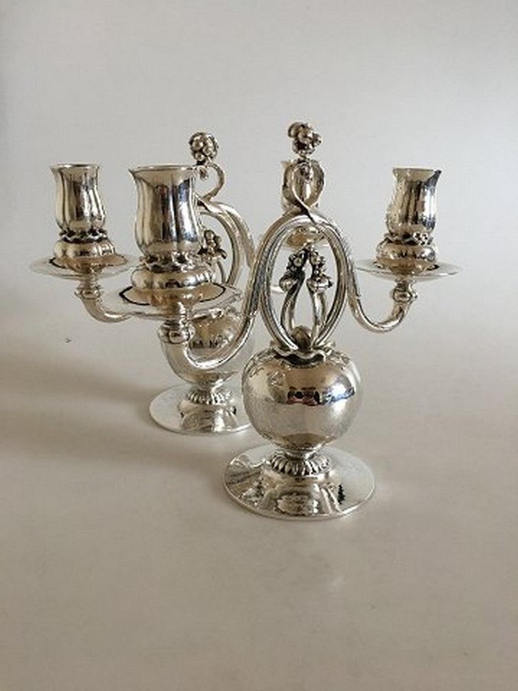 Georg Jensen Sterling Silver Two-armed Candlesticks No 324.