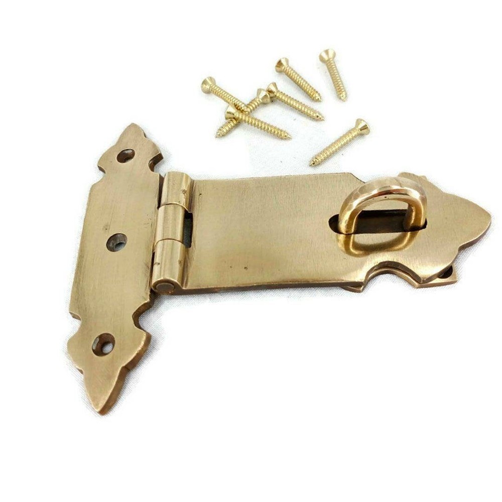 Solid brass heavy strong large 5" Hasp Staple Latch Catch Old Style box door