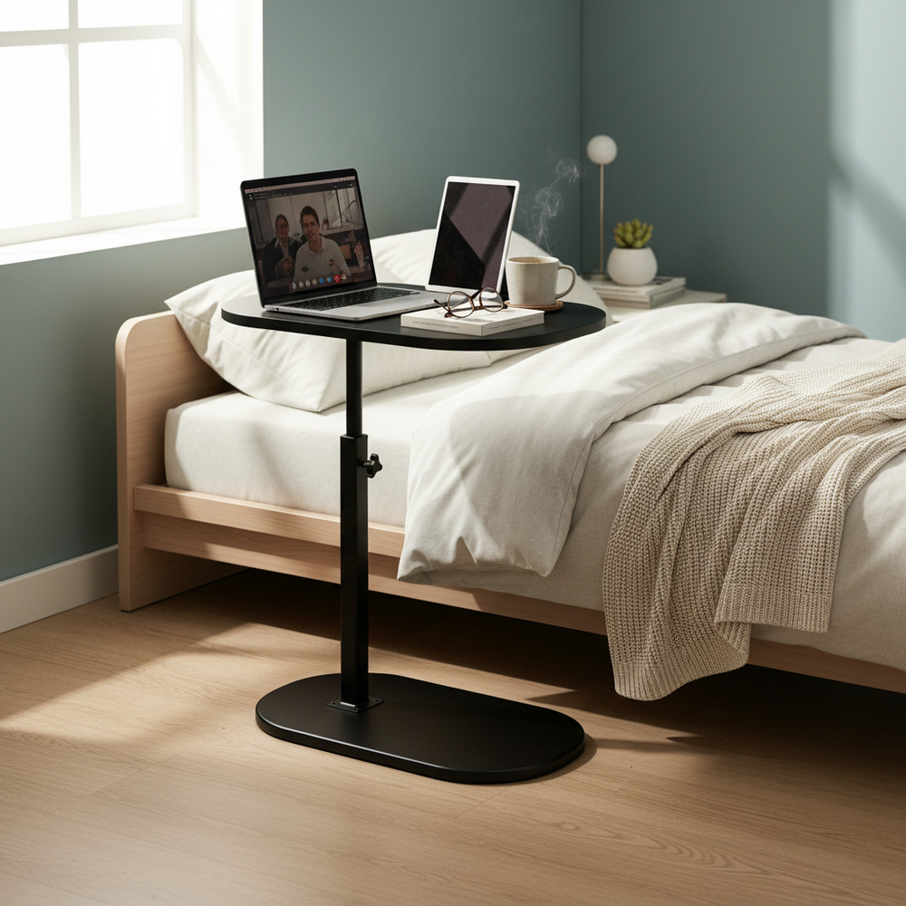 Adjustable Height Flip Top Side Table Overbed Sofa Side Table for Home Office