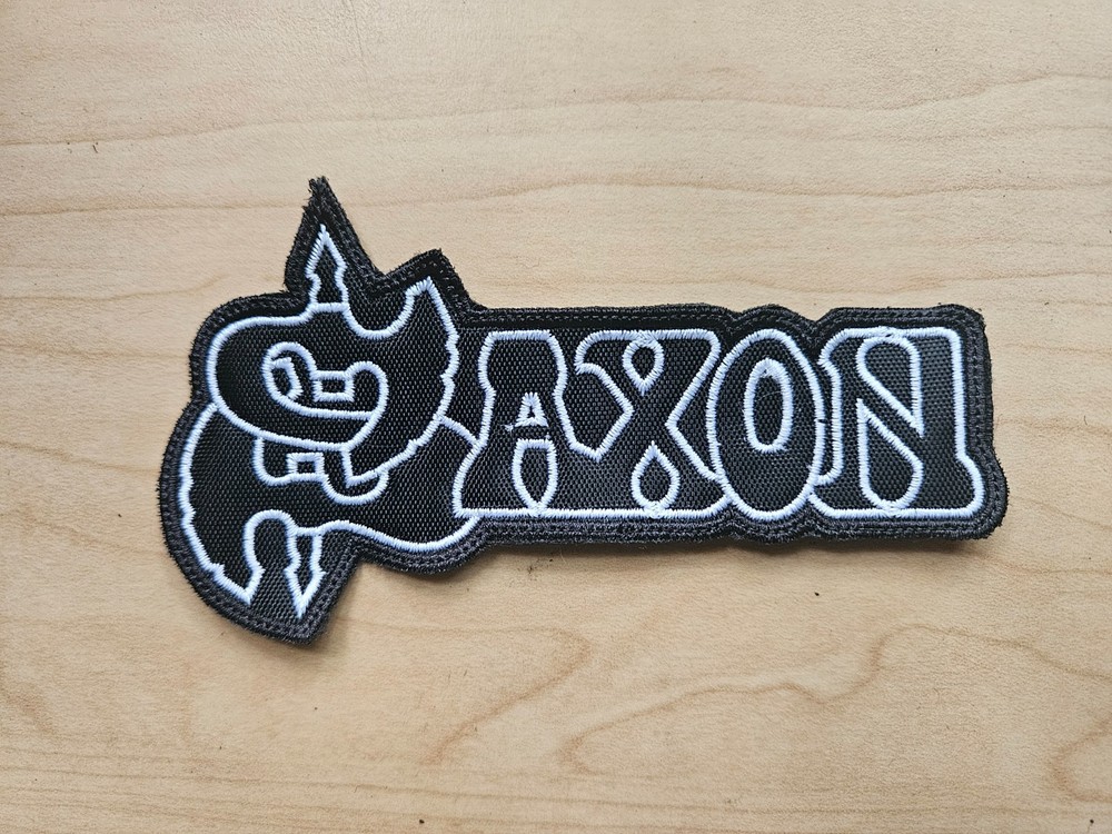 SAXON, SEW ON WHITE EMBROIDERED PATCH