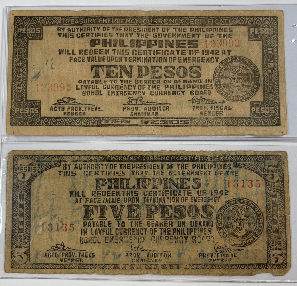 Philippines 2 diff. WW2 guerilla notes (#704)
