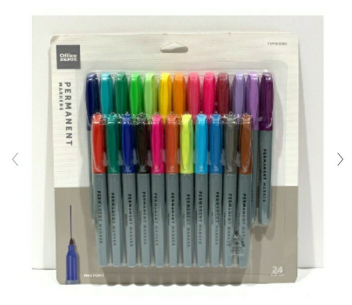Office Depot 24ct Fine Point Permanent Markers Set Quick Drying