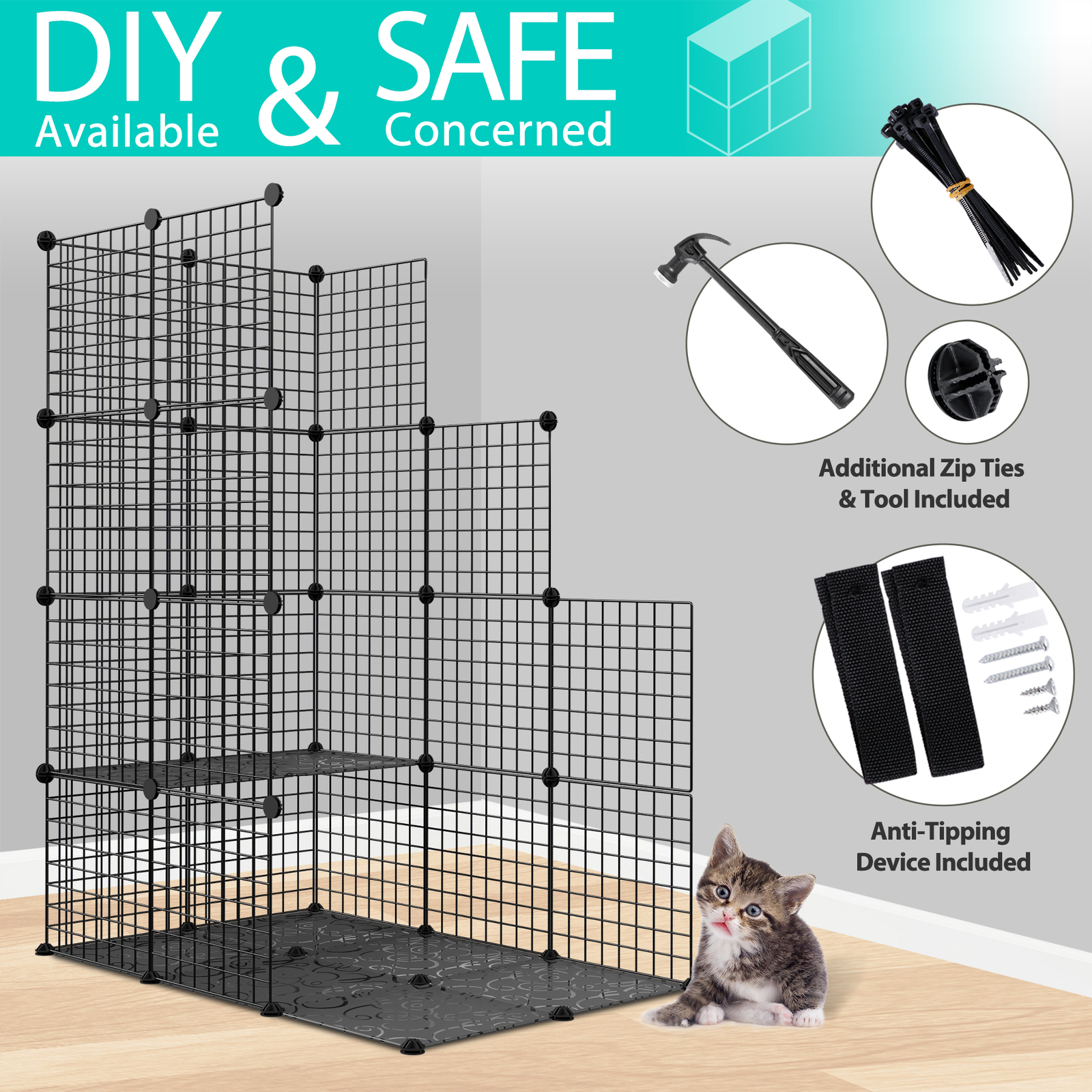 4-Tier Cat Cage Indoor Cats Pets Playpen Detachable Metal Wire Cat kennel Black