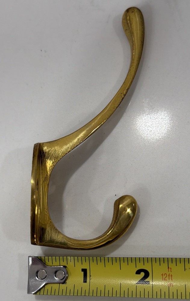6 VTG 4”Solid Brass Wall Door Coat Kitchen Hook Rustic Old Style with 1”screws
