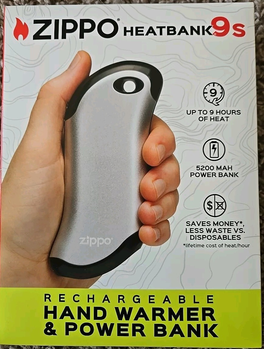🌟NEW🌟 Zippo SILVER HeatBank 9s Rechargeable Hand Warmer & Power Bank SEALED