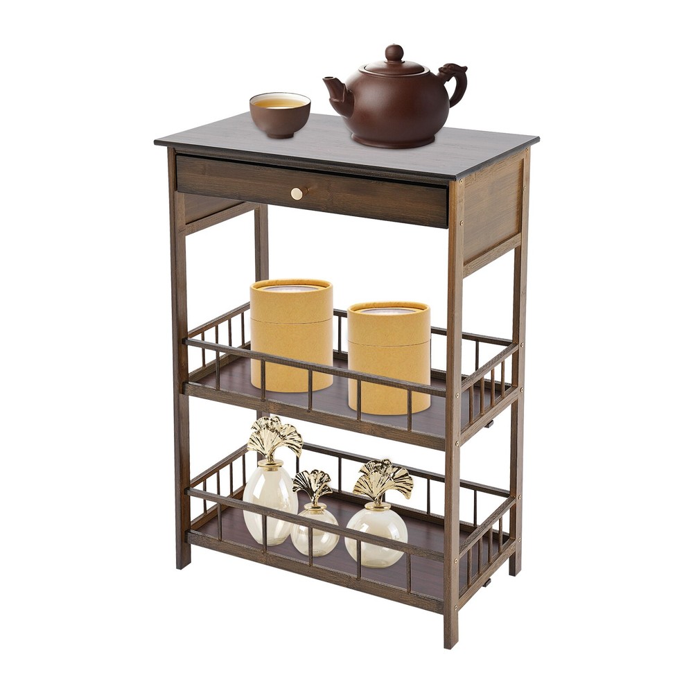 3 Tiers Side Table Side Table with Storage Drawer Bamboo End Table Tea Table