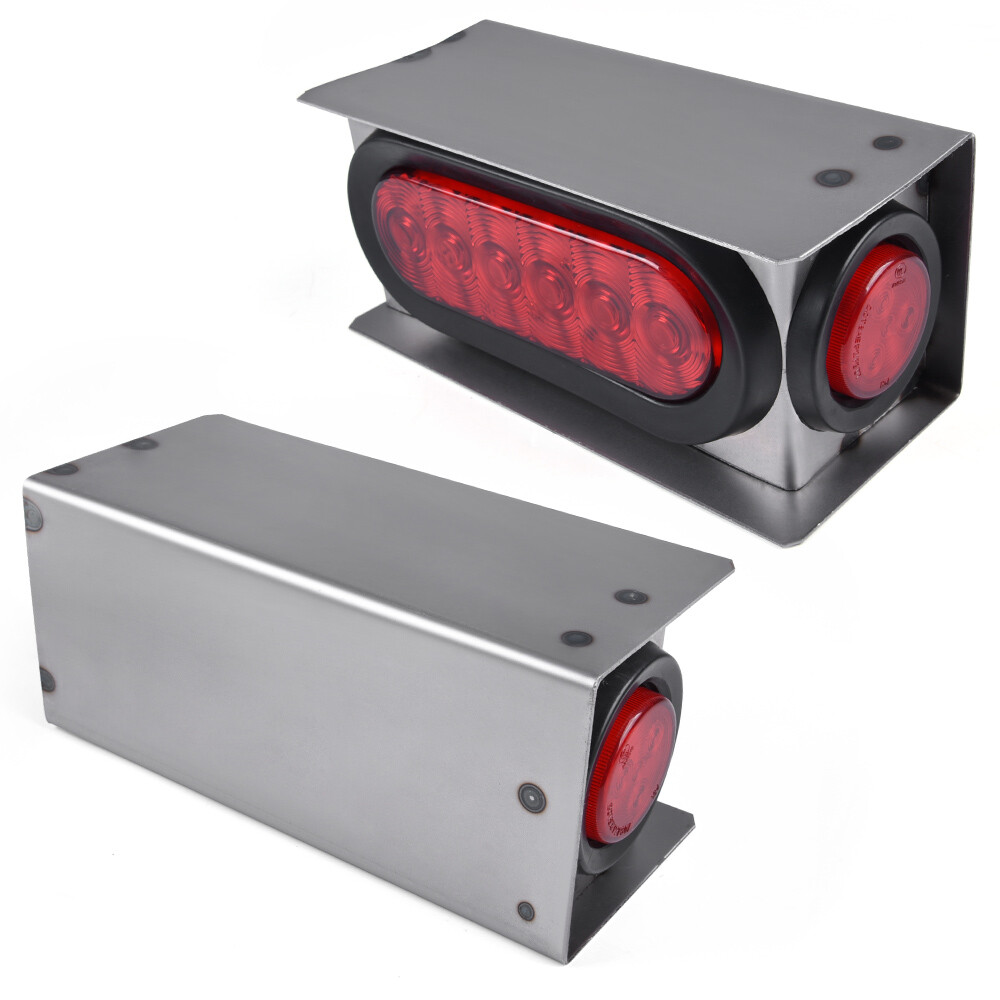 2pc Trailer/Truck 6" Oval Tail + 2" Marker LED Lights With Housing Steel Box