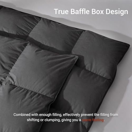 Grey Goose Feather Down Comforter Queen Size, Premium Queen-90x90" Dark Grey