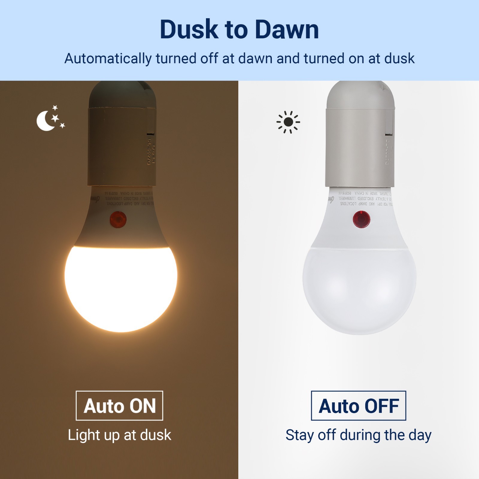 DEWENWILS Dusk to Dawn Light Bulb 4-Pack A19 Outdoor Sensor Auto On/Off LED