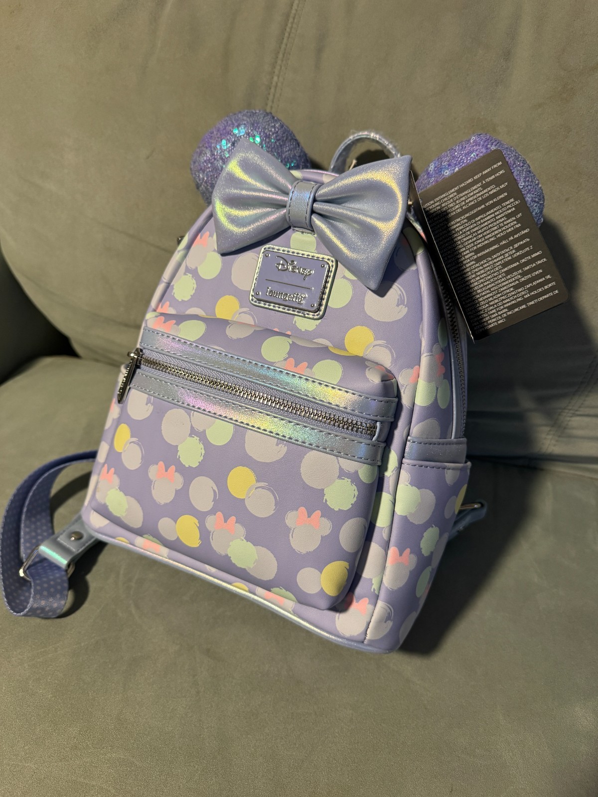 NWT - Minnie Mouse Exclusive Iridescent All-Over Print Sequin Ear Mini Backpack