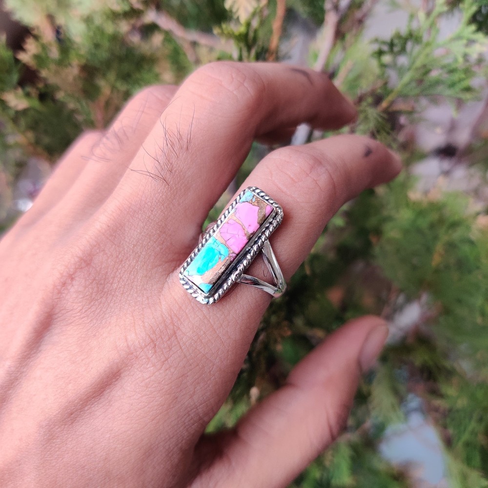 Cotton Candy Gemstone Ring Solid 925 Silver Sterling Statement Ring All Size MK*