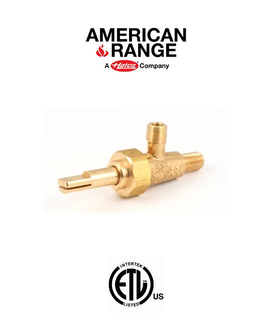 American Range Brass Burner Valve 1/8" MPT Gas IN/OUT - 521166