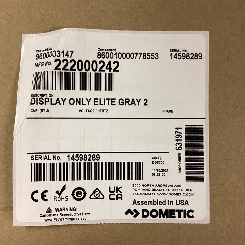 DOMETIC GRAY ELITE 2 DISPLAY #222000242 "DISPLAY ONLY"