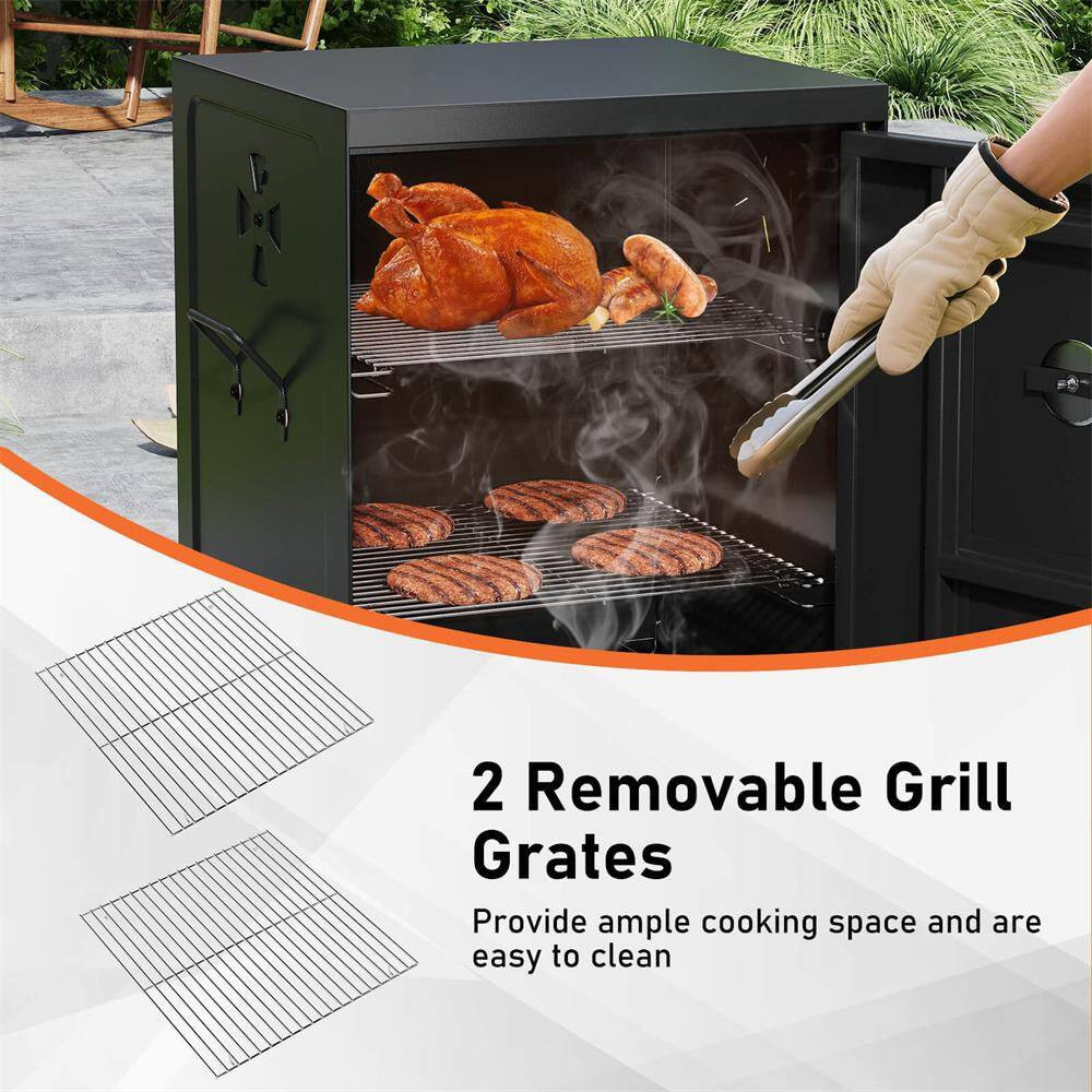 Vertical Charcoal Smoker BBQ Barbecue Grill with Temperature Gauge Outdoor Black