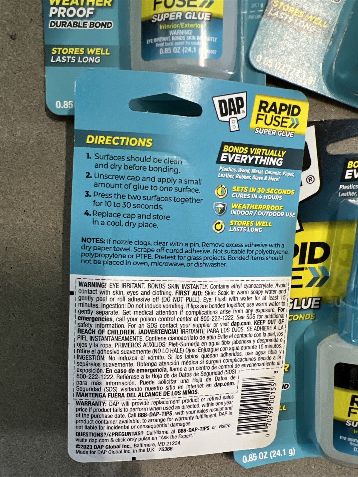 DAP Rapidfuse Super Glue 4 PACKS 0.85 oz Weather Proof NEW Factory Sealed
