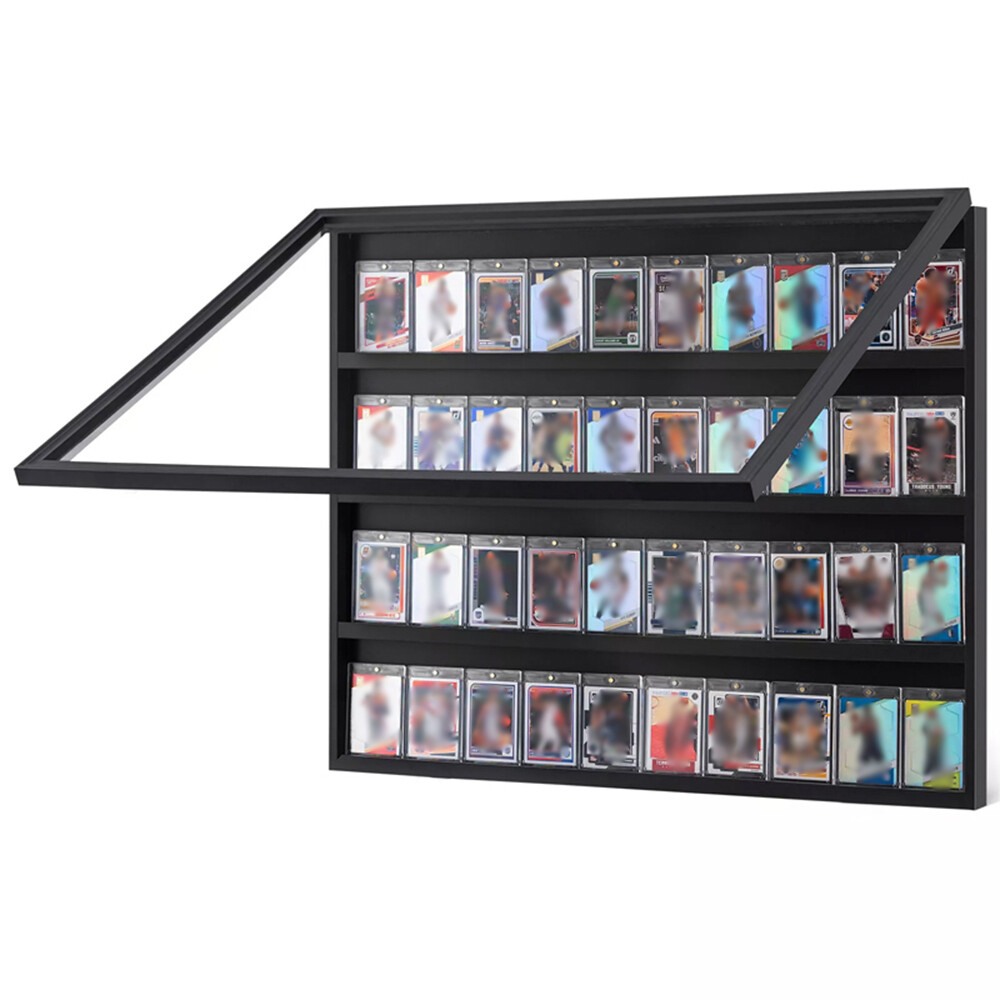 Sports Card Display Case 36 Graded Cards Baseball Wooden Frame UV Protection