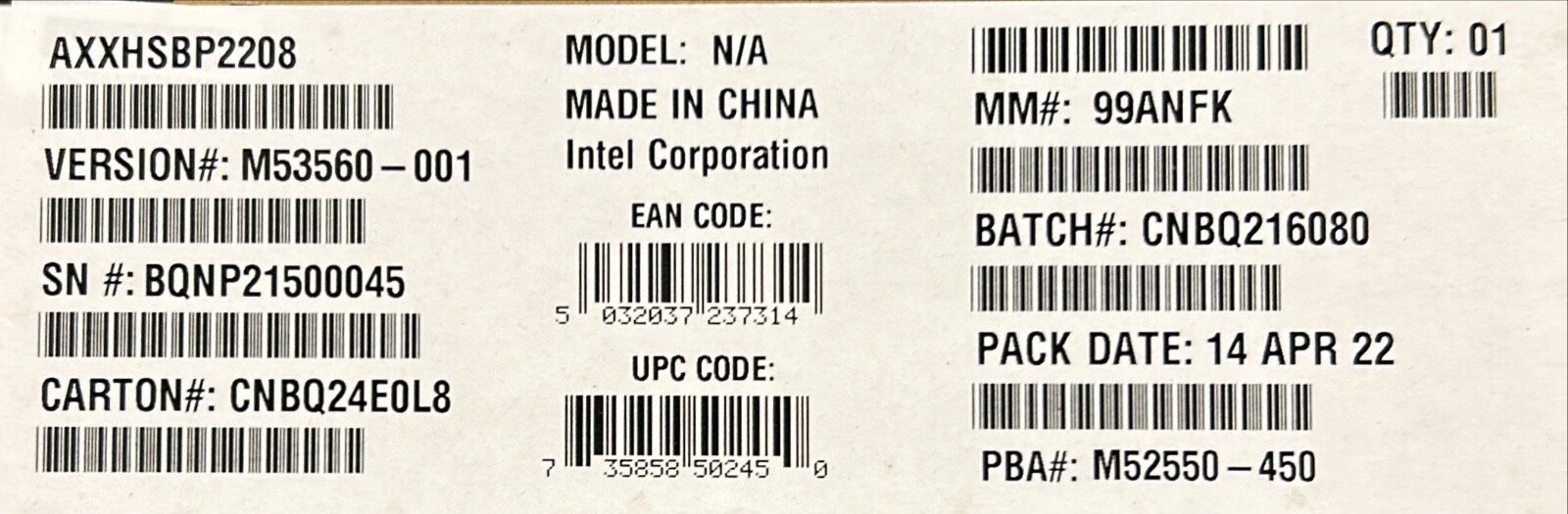 Intel AXXHSBP2208 2U Hot-swap backplane NEW BROWN BOX