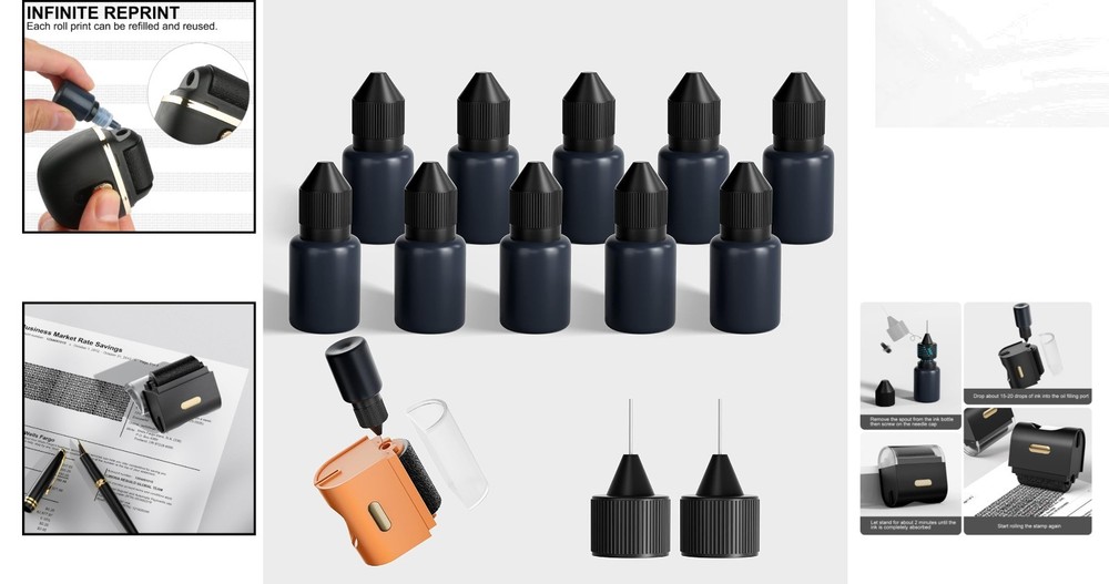 Privacy Confidential Roller Stamp Set, 10 Pack - Fast, Wide Coverage & Refills