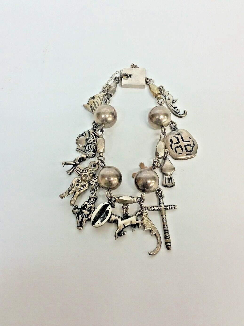 Antique Handmade Silver 900 Guatemala Charm Bracelet