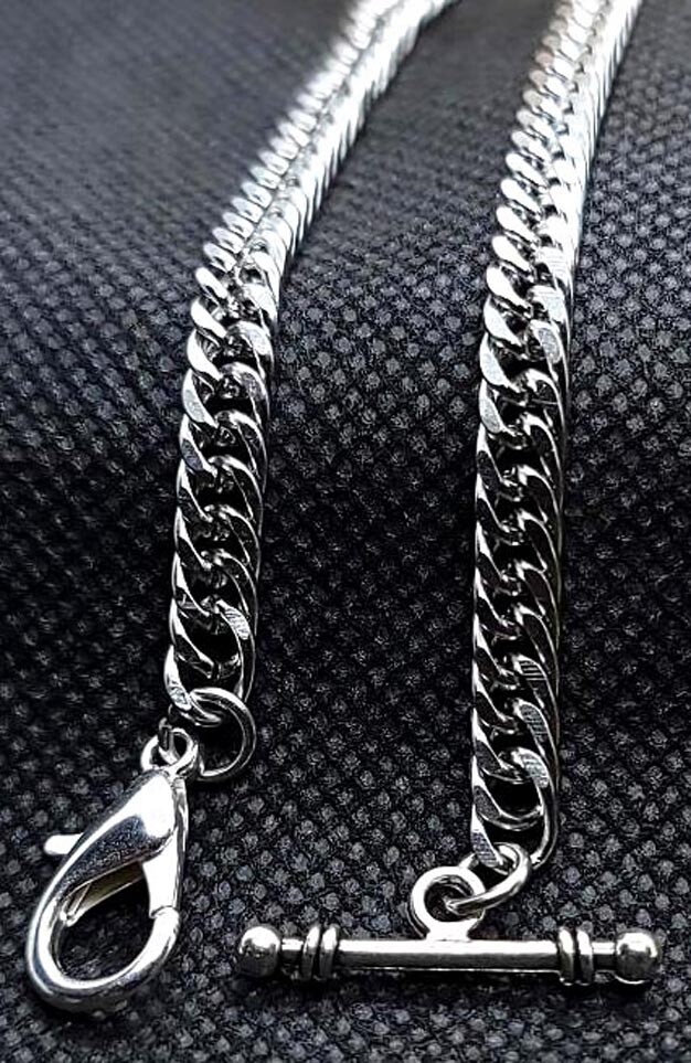 12 Inch Long Custom Made T End Bar Solid Pocket Watch Chain