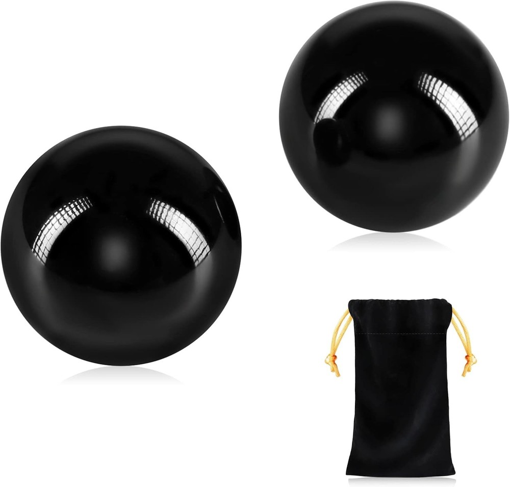 Black Obsidian 2-Inch Baoding Balls for Hand Exercise & Relaxation