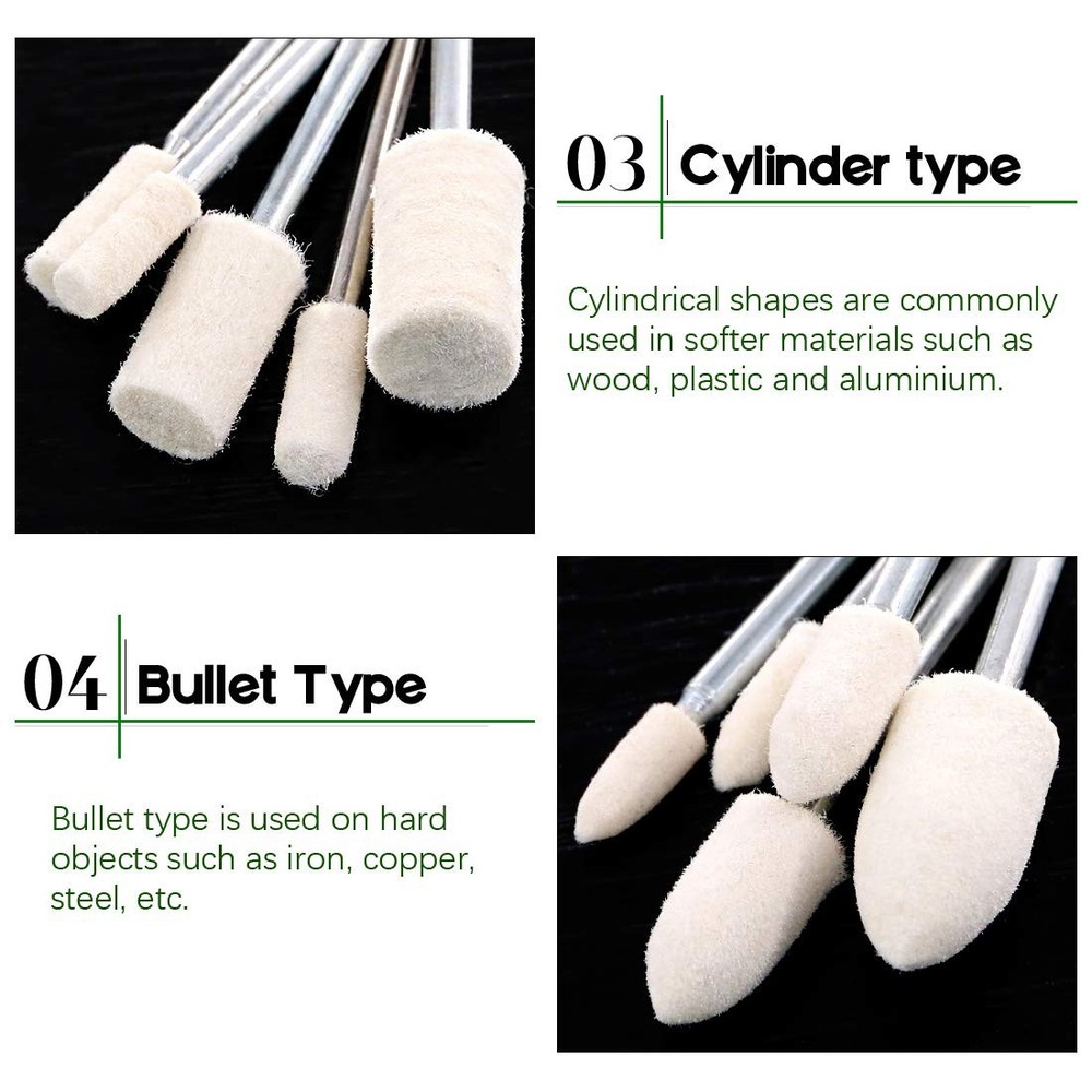 100pcs Multifunctional Wool Felt Polishing Bits Mandrel Mounted Grinding Buff...