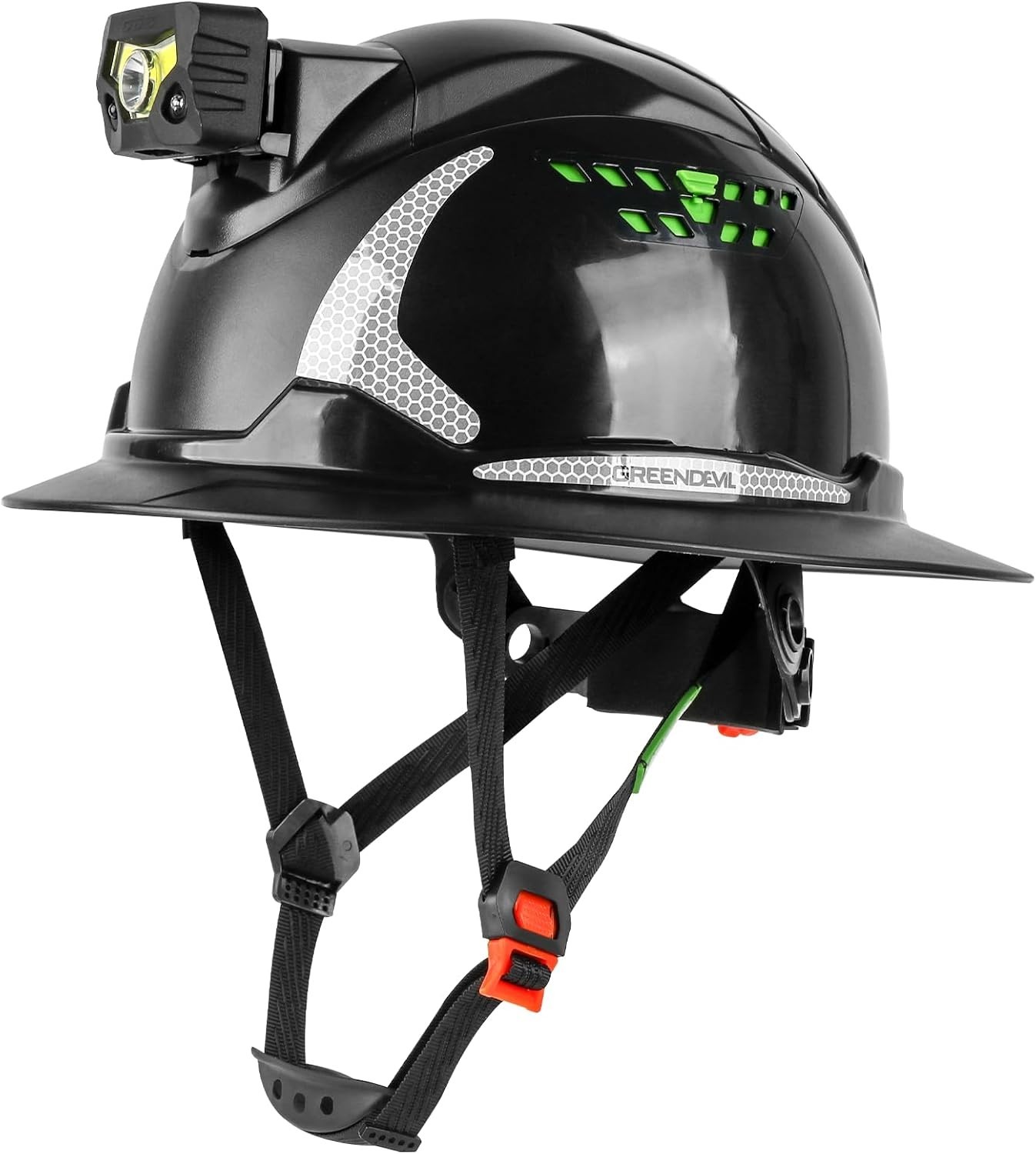 Matrix Full Brim Hard Hat with Headlight - Vented Construction Safety Helmet