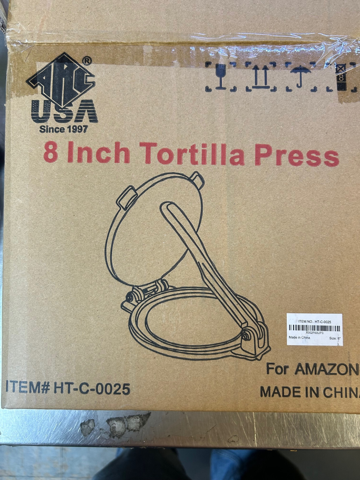 Arc USA 8" Tortilla Press Cast Iron Empanadas Dough Arepas Heavy Duty Pataconera