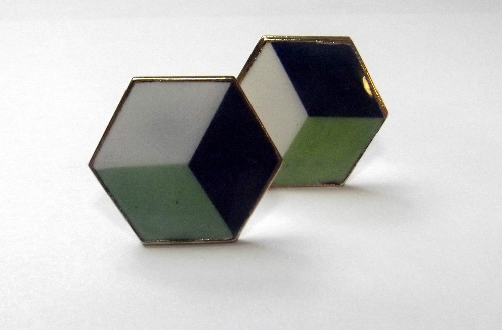 Multi-colored Hexagonal Cufflinks w/ Gold Tone (2M.1)