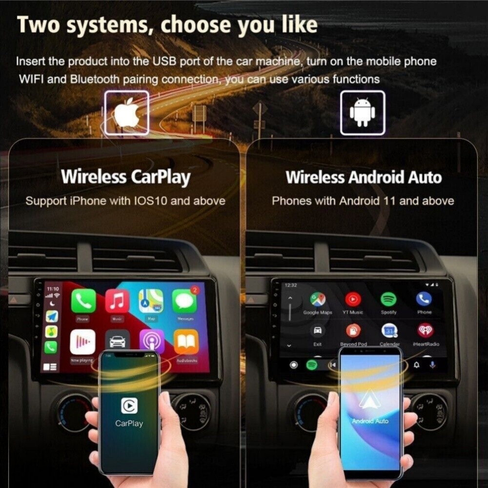 Auto Wireless CarPlay Adapter For Apple Android Wireless Dongle Plug＆Play USB US