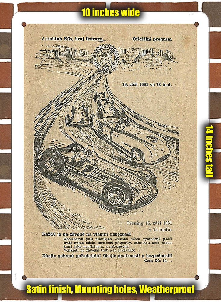 Metal Sign - 1951 Ostrava Racing Program - 10x14 inches