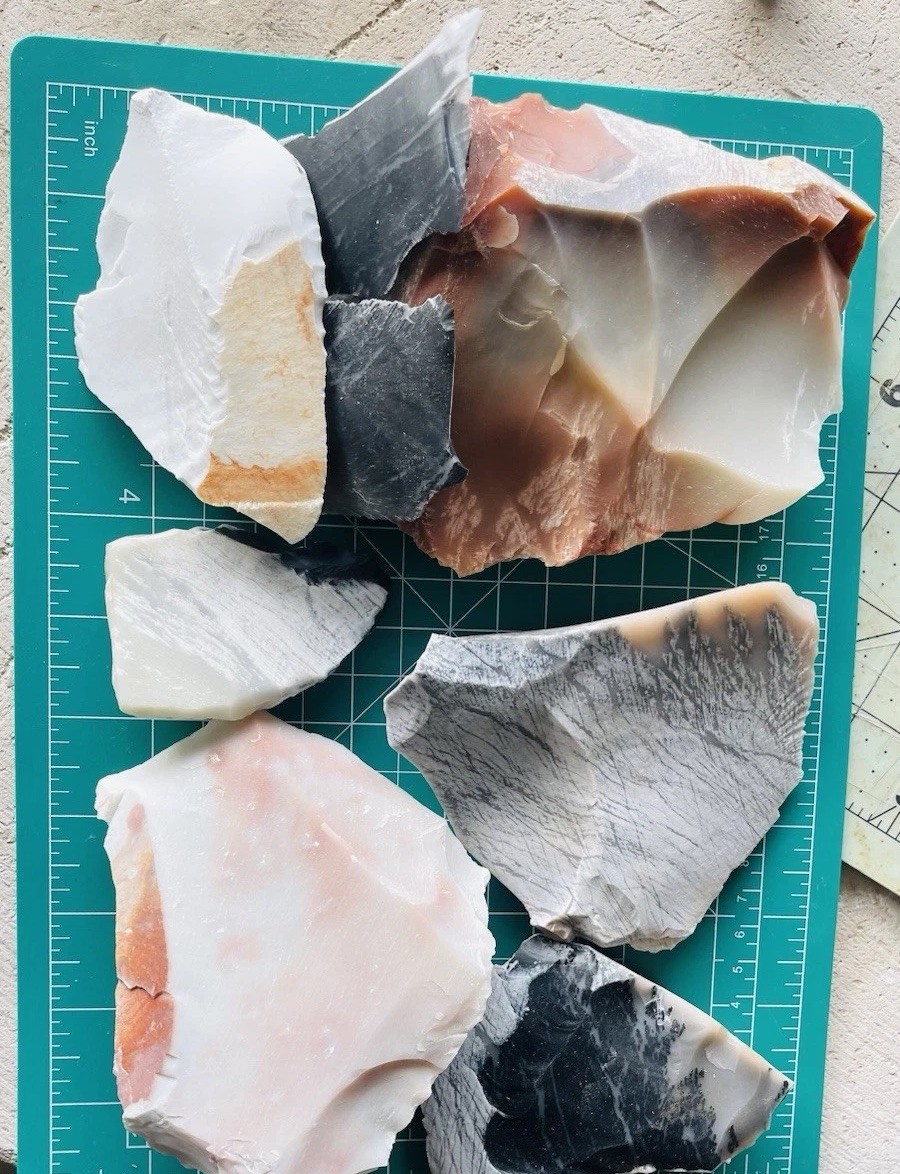 3 lbs Heat Treated Colored Nova Spalls Red, Black, Gray, & Pink Flint knapping