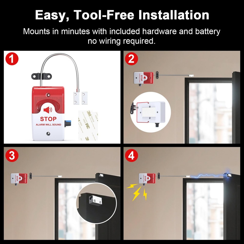 Exit Stopper Door Alarm with 110dB Siren, Emergency Exit Security Device, Eas...