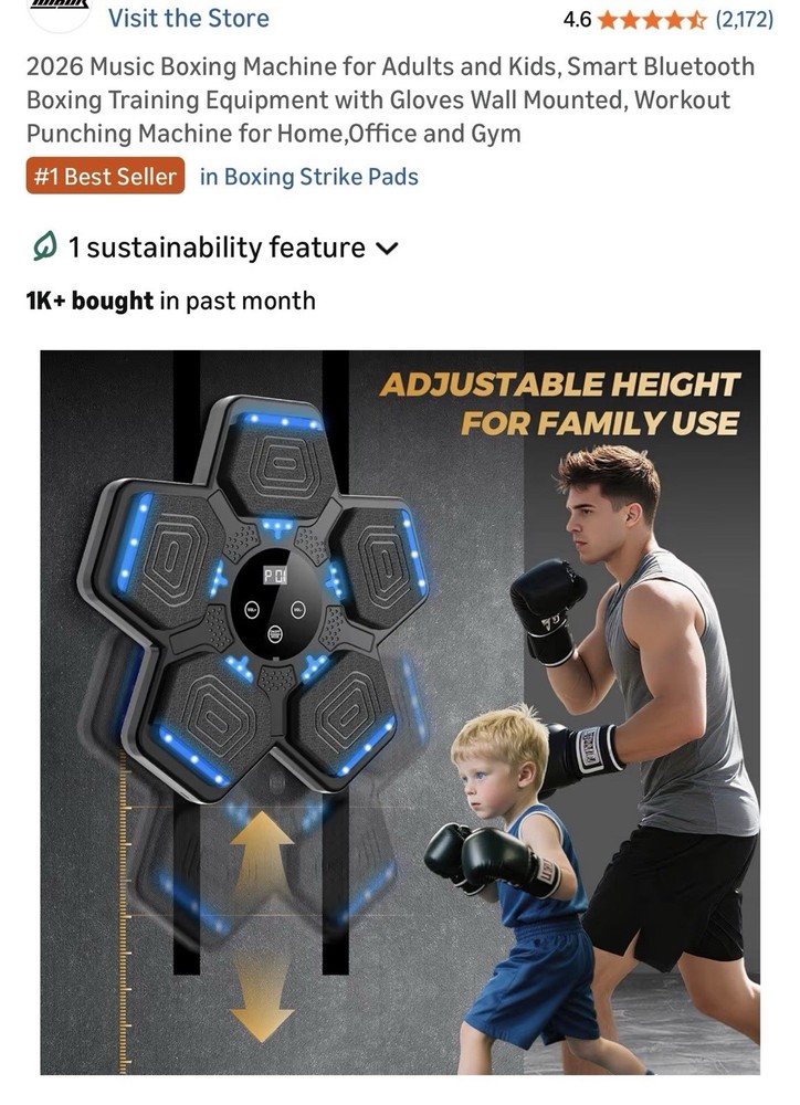 Smart Bluetooth Music Boxing Strike Pad Wall Mounted LED Display Adjustable Hei…