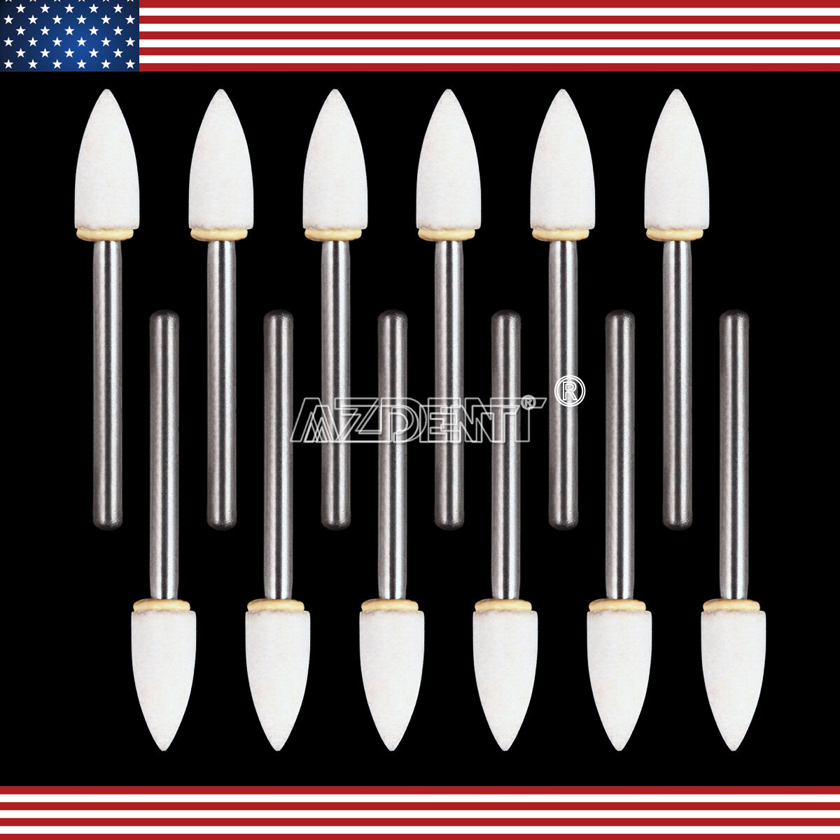 12pcs Dental Flame White Stone Polishing FG Burs Fl2 Abrasion Point Bur AZDENT