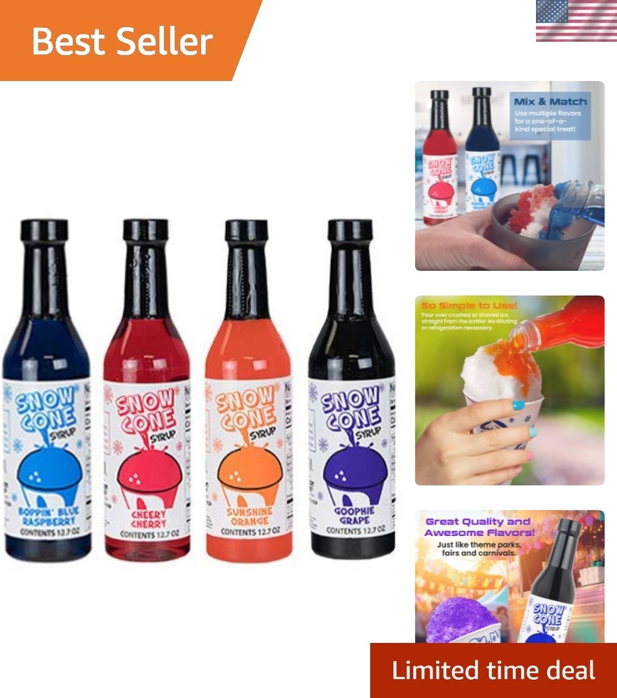 Instant Enjoyment 4 Pack Sno-Cone Syrups - Cherry, Grape, Orange & Raspberry