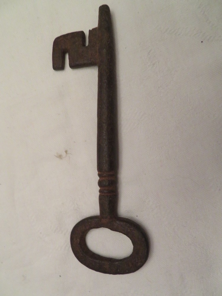 Antique Iron Skeleton Key Rustic Solid Barrel Key 6.5" long