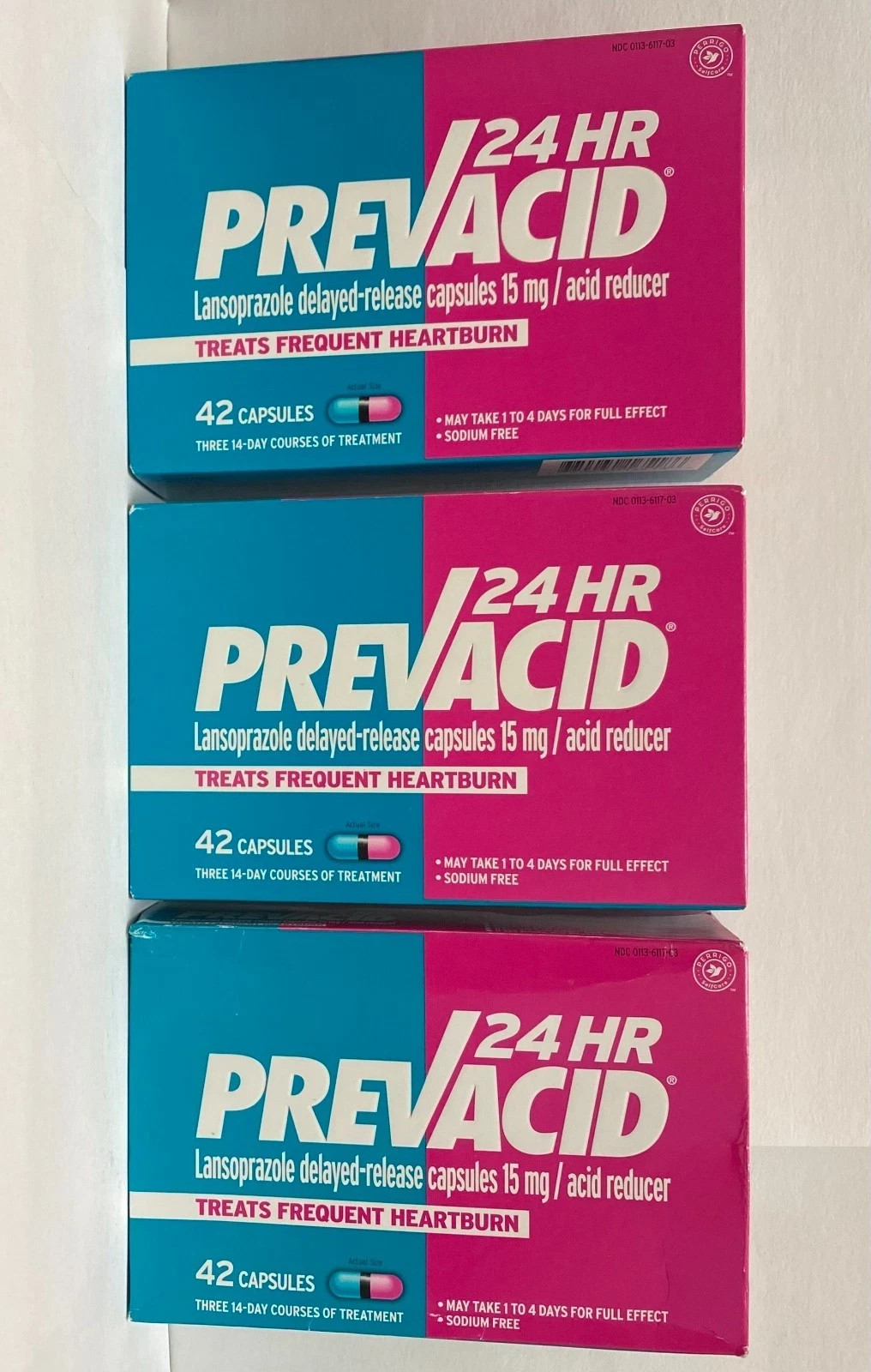 3 pack of Pre vacid 24 Hour Acid Reducer, 15 mg - 42 Capsules,  BBD 01/2026