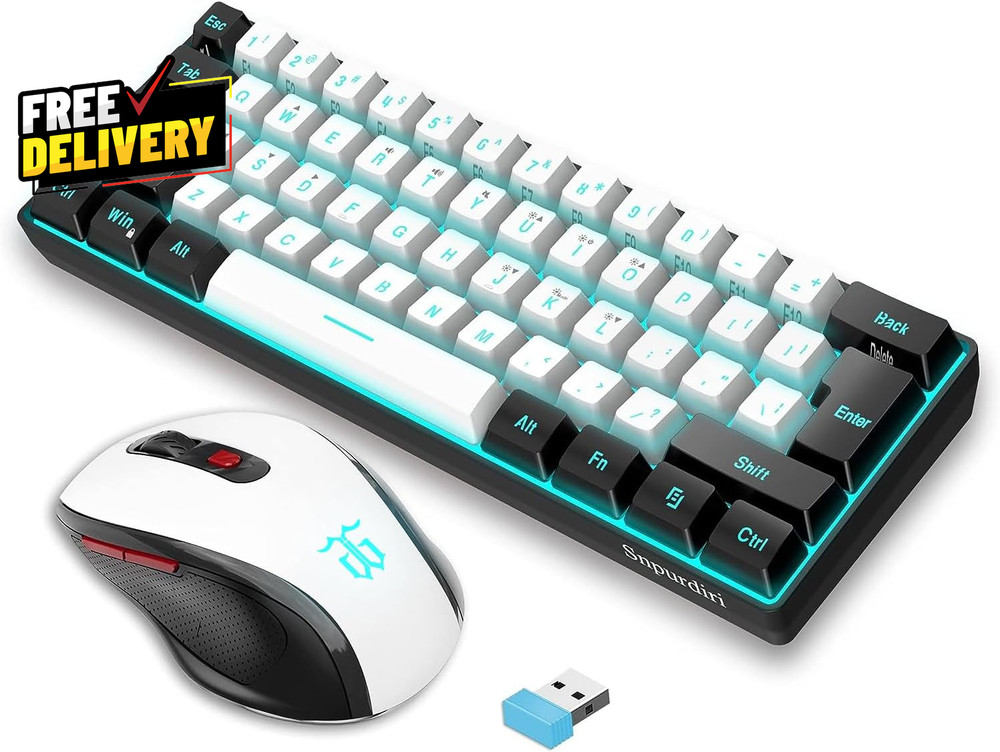 2.4G Wireless Gaming Keyboard and Mouse Combo Include Mini 60% Merchanical......