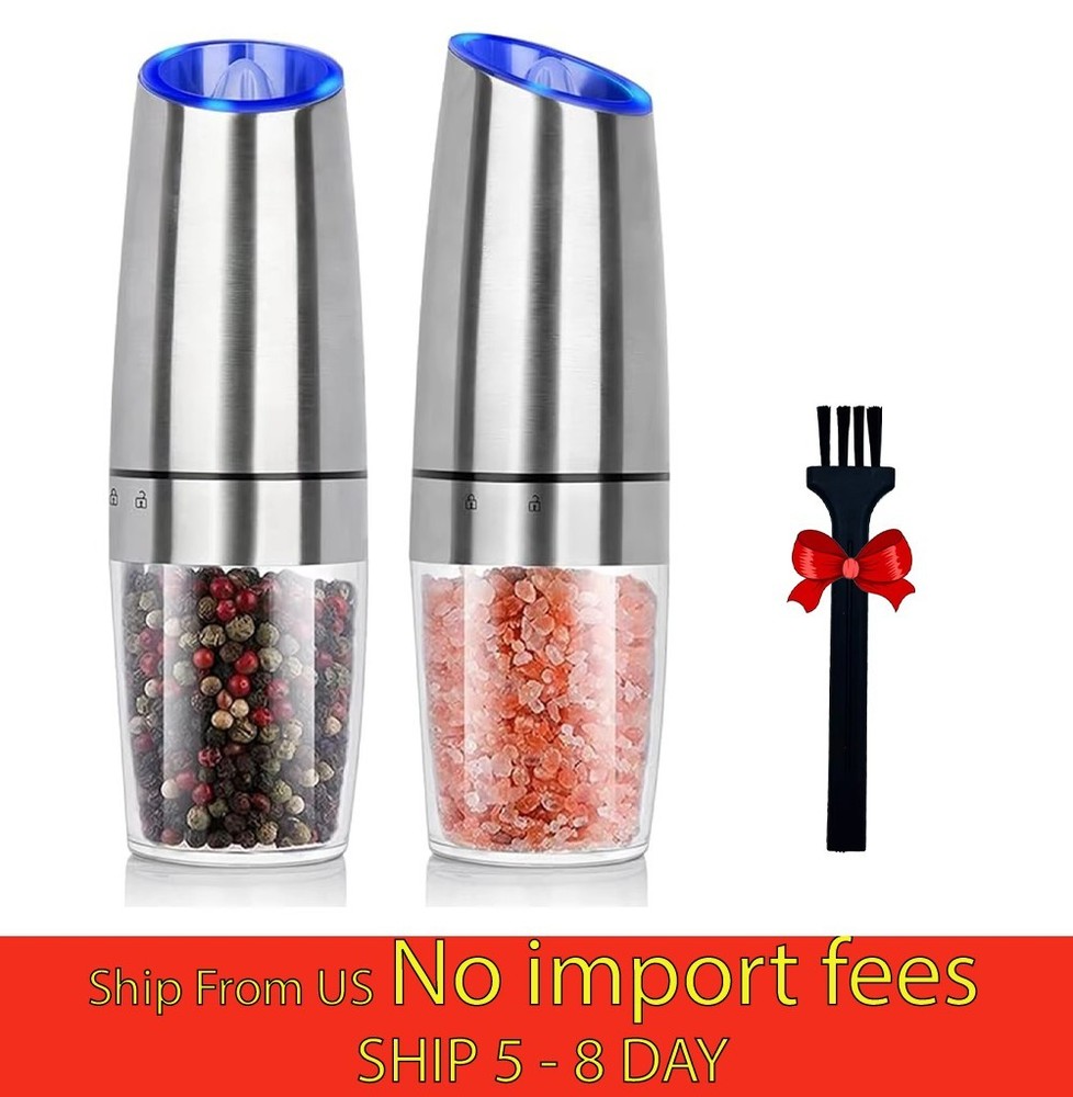 Electric Salt Pepper Grinder Set 2pcs Gravity LED Adjustable...(al)