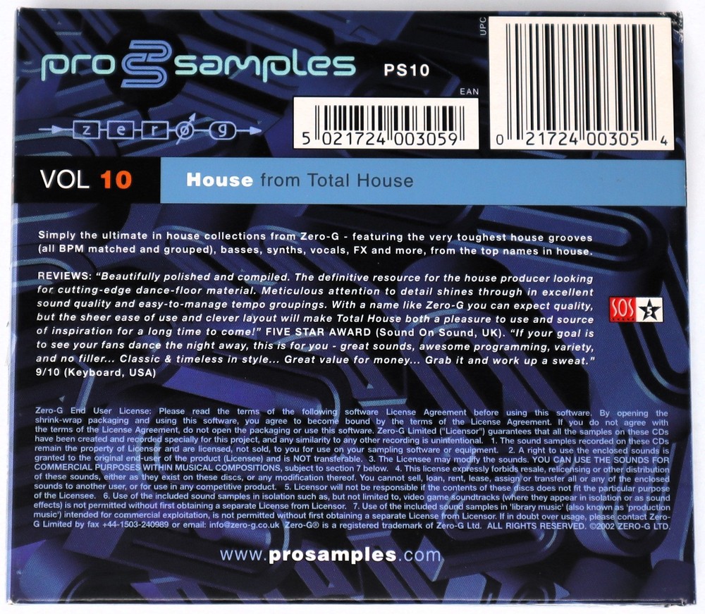 Zero-G Pro Samples Vol.10 House Sample Library/Sound Library/Sampling Double CD
