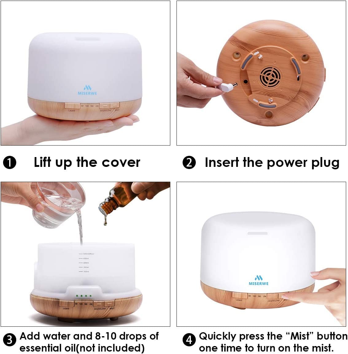 500ml Diffuser with Remote Control 1 Count (Pack of 1), A-yellow -