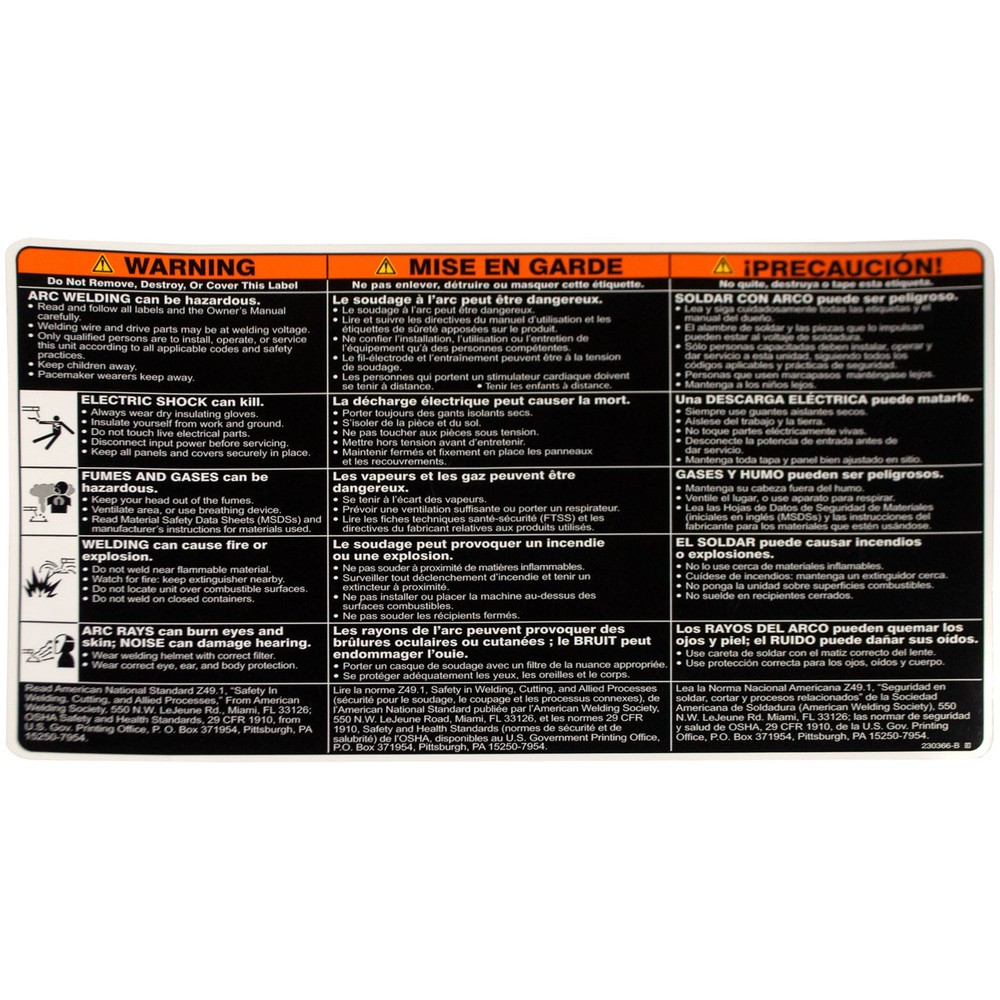 Miller 230366 Label Warning General Precautionary Static