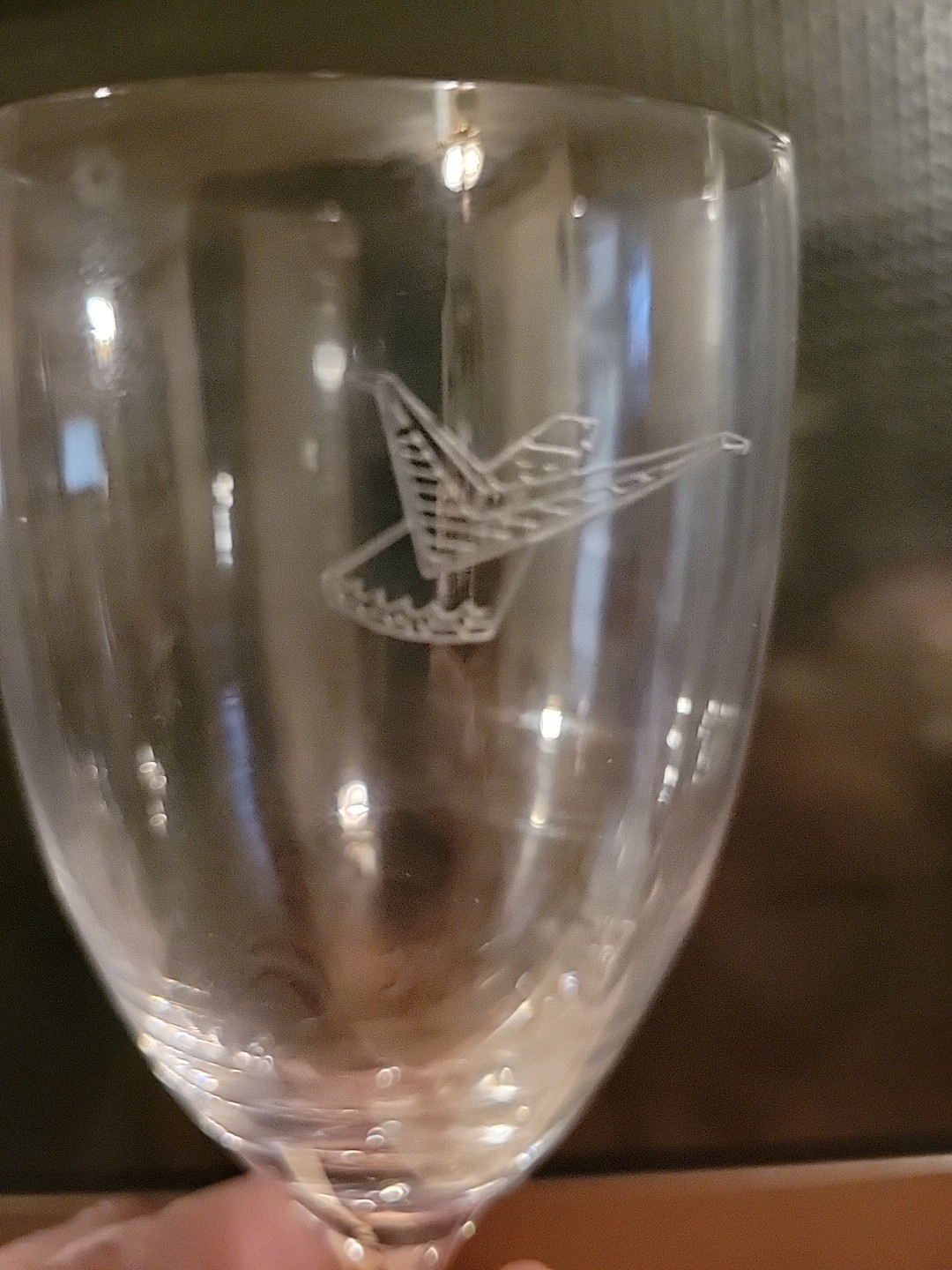 5 FOSTORIA Ford THUNDERBIRD Promo Etched crystal Wine Glass set Vintage Stemware