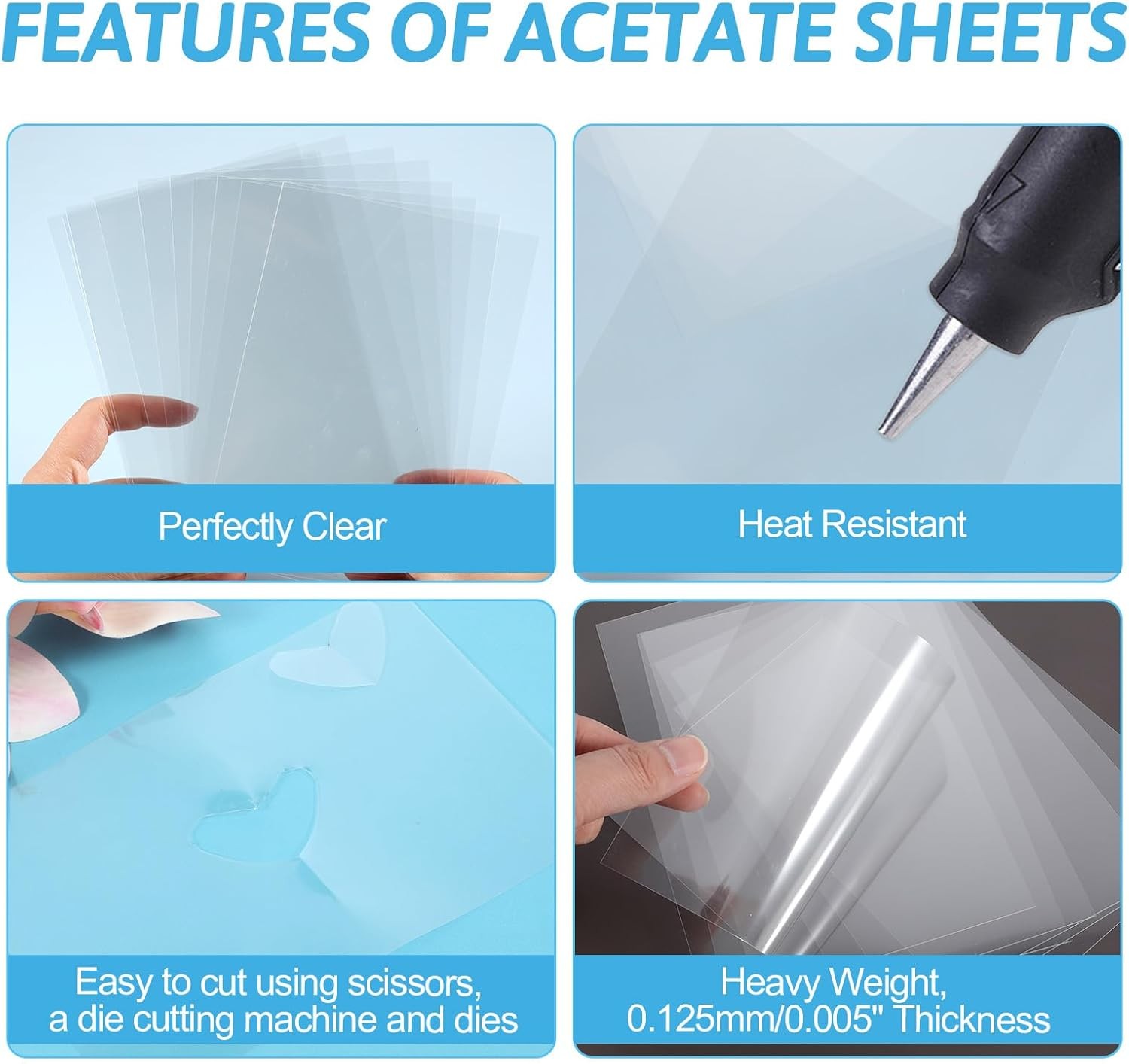 50 Pcs Clear Acetate Sheets 4.3x6.3 in Heat Resistant Plastic Craft Paper