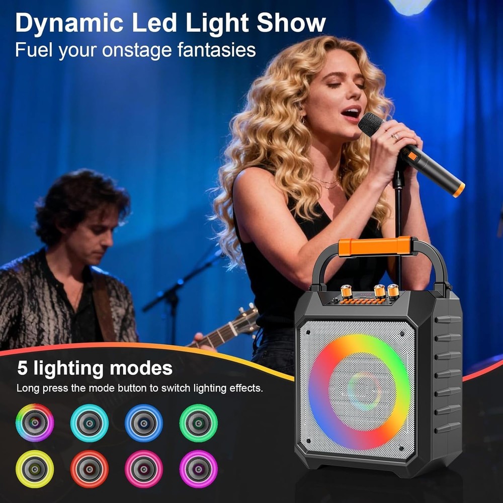 Karaoke Machine w/2 Wireless Microphones Bluetooth Karaoke Speaker & PA System