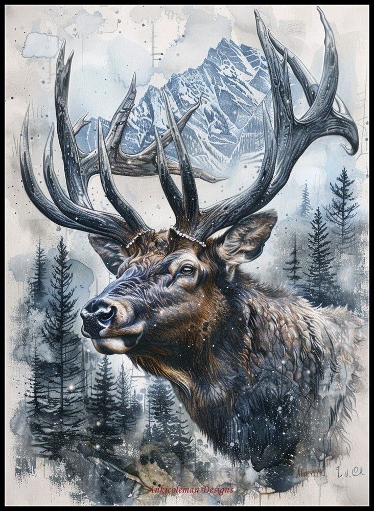 Abstract Bull Elk - DIY Chart Counted Cross Stitch Patterns Needlework DMC Color